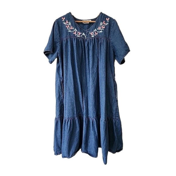 National Dresses & Skirts - National Denim Jean Maxi Dress Women’s Plus Size 3X Floral Embroidery & Pockets